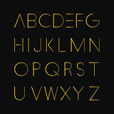 Gold minimalistic font. Luxury english alphabet.