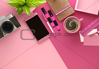 Pink Desktop Work Space Layout