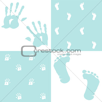 baby boy, handprint, footprint, vector set