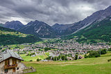 Bormio city and Dolomites top view