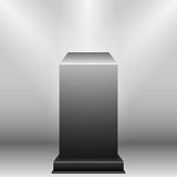 Black Pedestal with light source isolated on grey background, vector illustration.