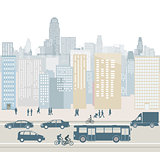Cityscape with street and traffic illustration