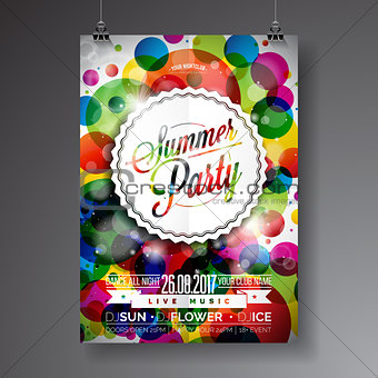 Vector Summer Party Flyer Design with typographic design on abstract color circles background.