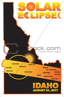 2017 Solar Eclipse Across Idaho Cities Map Illustration
