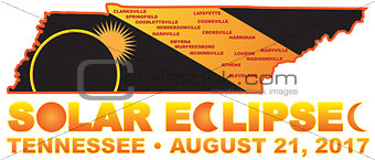 2017 Solar Eclipse Across Tennessee Cities Map Illustration