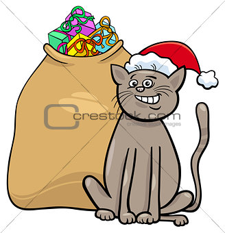 cat with Christmas presents cartoon