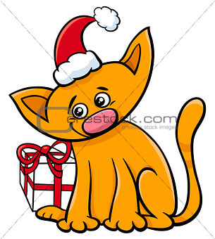 cartoon cat with Christmas present