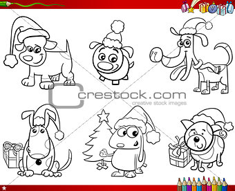 cartoon dogs on Christmas set coloring book