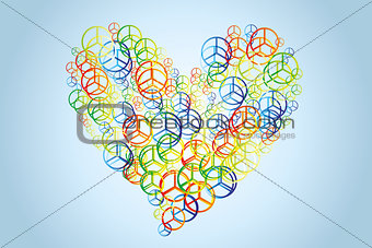 Watercolor peace signs in heart shape