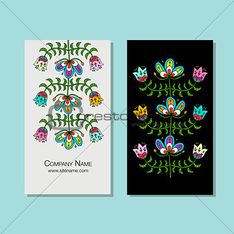 Business cards design, folk style floral background