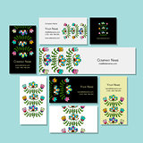 Business cards design, folk style floral background
