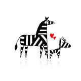 Zebra family, mother and child, sketch for your design