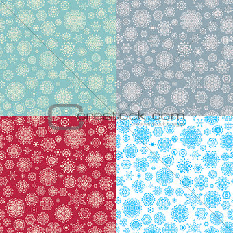 Set of 4 Seamless snowflakes pattern. EPS 10 vector