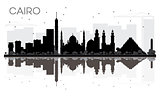 Cairo City skyline black and white silhouette with reflections.