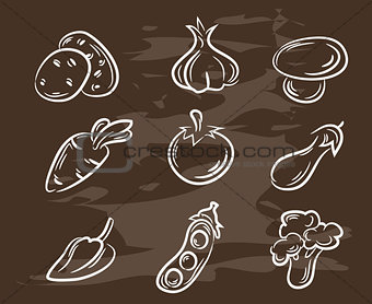 Collection of hand-drawn vegetables.Retro vintage style food design. Vector illustration.