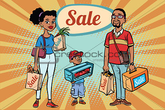 African family dad mom and son with shopping on sale