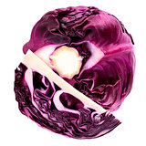 One and half red cabbage isolated on white