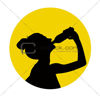 Black silhouette of woman drink water