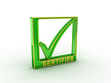 Check mark in rectangle with SERTIFIED word. 3D rendering