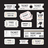 Old cinema tickets for cinema. Eps10 vector illustration. Isolated on black background