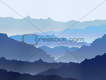 abstract vector watercolor misty mountains landscape