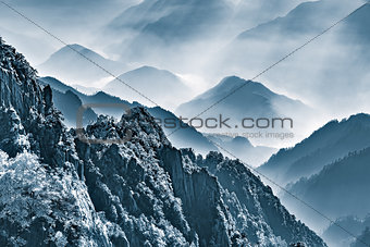 Morning view of the peaks of Huangshan National park.