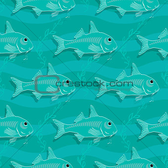 Seamless pattern with fish. Underwater background.