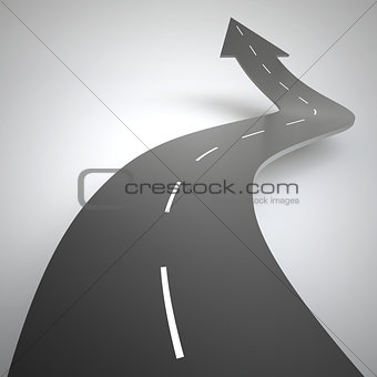 Arrow shaped road rises upwards. 3D Rendering