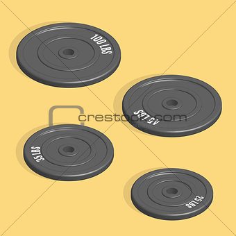 Weight plate for barbell in 3D, vector illustration.