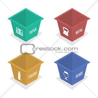 Metal container for garbage in isometric, vector illustration.