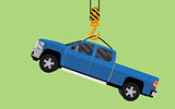 hanging truck on hook crane illustration