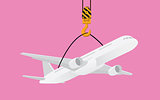 hanging plane on hook crane illustration