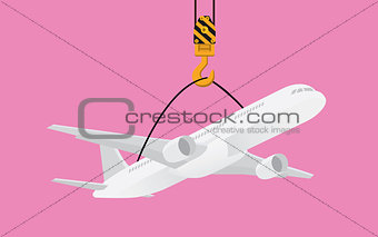 hanging plane on hook crane illustration