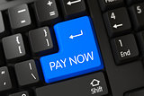 Blue Pay Now Button on Keyboard. 3D.