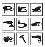 Tools mechanic icons set, black silhouette. Element logo tools, isolated on a white background. Vector illustration.