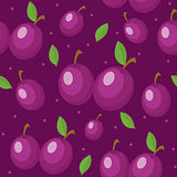 Plums seamless pattern. Plum endless background, texture. Fruits backdrop. Vector illustration.