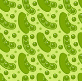 Green peas seamless pattern. Pod endless background, texture. Vegetable backdrop. Vector illustration.