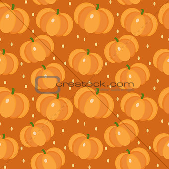 Pumpkin seamless pattern. Gourd, endless background, texture. Vegetable backdrop Vector illustration.