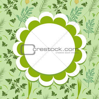 Herbs label, wrapper template for your design. Vegetables frame with space for text. Vector illustration.
