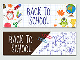 Back to school set of banners, template with space for text for your design. Education collection long board, poster, flyer. Flat style. Vector illustration.