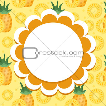 Pineapple label, wrapper template for your design. Fruit frame with space for text. Vector illustration.