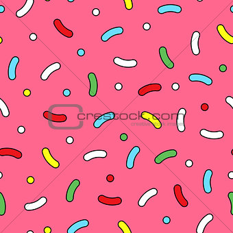 Colorful seamless memphis pattern with curves and dots. Fashion funky background 80-90s.