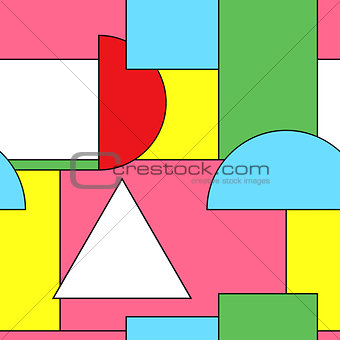Bright seamless pattern with geometric shapes. Colorful design - memphis style 80-90s.