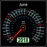 Year 2018 calendar speedometer car in concept. June