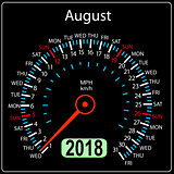 Year 2018 calendar speedometer car in concept. August