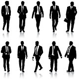 Set silhouette businessman man in suit with tie on a white background. Vector illustration