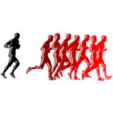 Set of silhouettes. Runners on sprint, men and woman