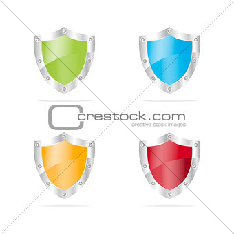3D Security shields on a white background