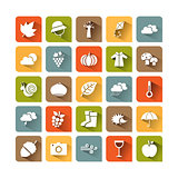 Autumn icon set on colored squares with shade