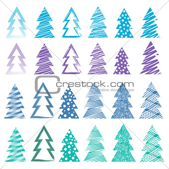 Christmas and New Year trees set, vector illustration collection, seasonal background